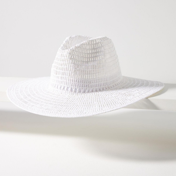 Anthropologie Wyeth Open Weave Rancher White Woven Vacation Sun Hat One Size - Picture 1 of 7